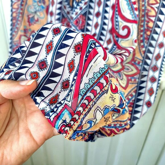 John Paul Richard Boho Bohemian Paisley Peasant Blouse Short Sleeves Sz M - Picture 6 of 11